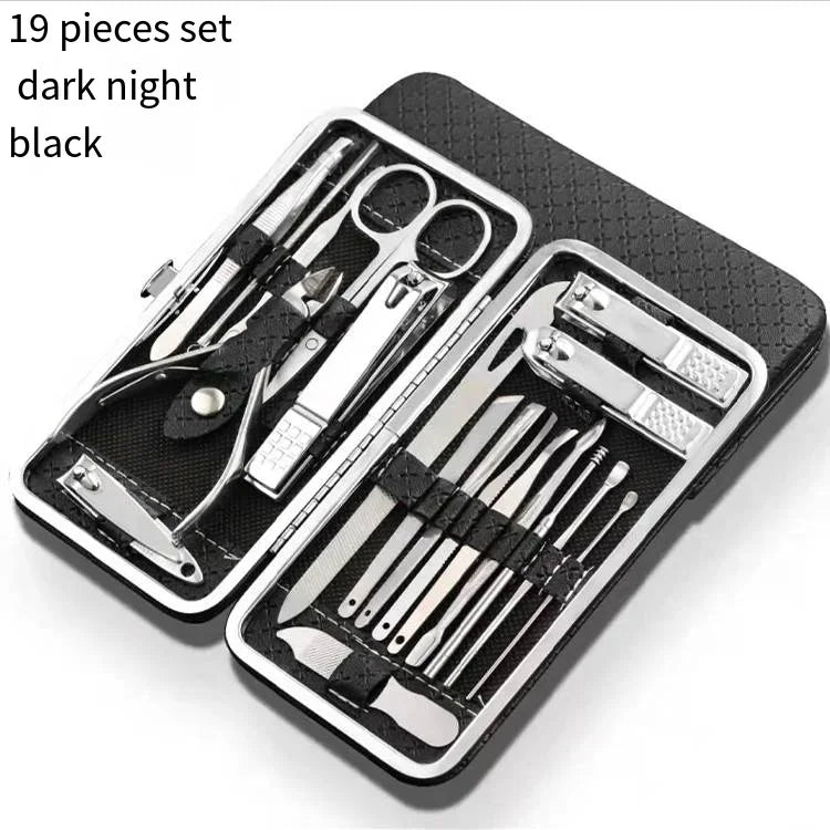 Nail art 19 piece set of beauty tools, home manicure, foot trimming, eagle beak pliers, care kit, nail knife, nail clipper set