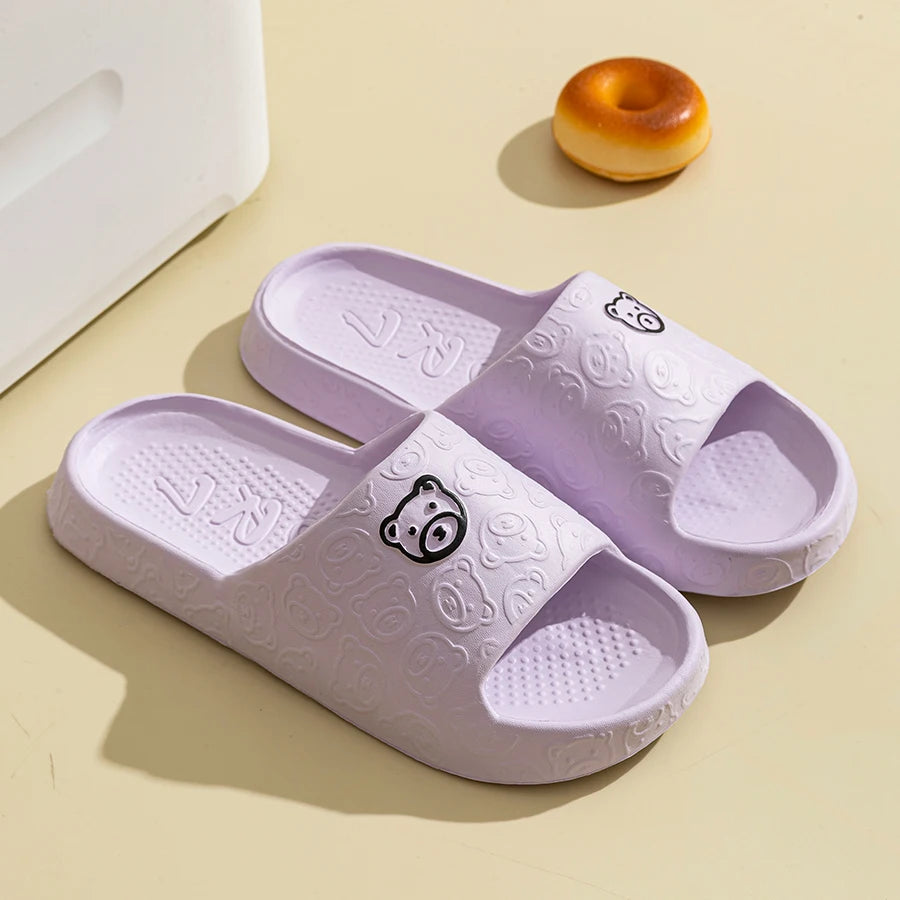 Men's Slippers Summer Cartoon Bear Indoor Soft Thick Sole Anti Slip Women Exquisite Slides Bathroom  Beach Outdoor Shoes Couple