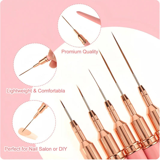 5pcs Nail Art Liner Brush Set UV Gel Nail Brushes Kits French Stripe Line Painting Drawing Flower Pen Professional Manicure Tool