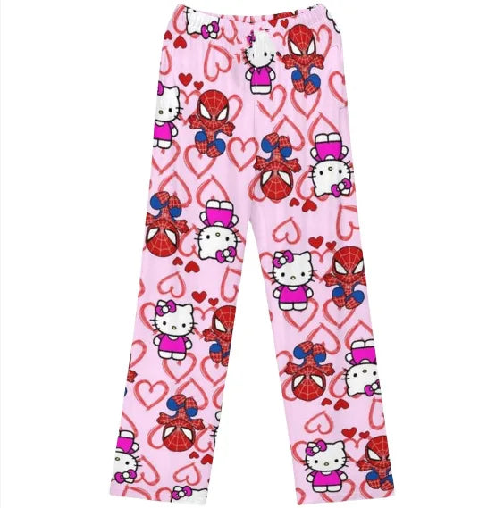 Sanrio Hello Kitty Flannel Pajamas Halloween Orange Women's Warm Woolen Cartoon Casual Home Pants In Autumn Winter Fashion Trous