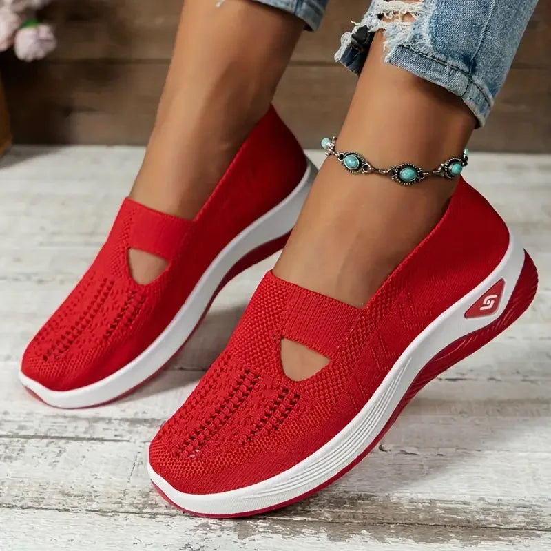 Women's Solid Color Breathable Sneakers, Soft Sole Lightweight Slip On Walking Shoes, Low-top Knitted Casual Shoes