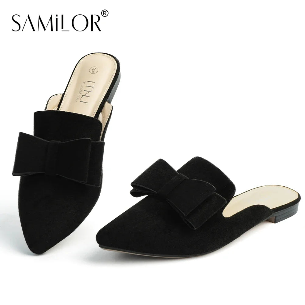 Samilor Women's Suede Leather Slip-On Mules Comfortable woman shoes slippers women mule half shoes for ladies 2025 spring trend