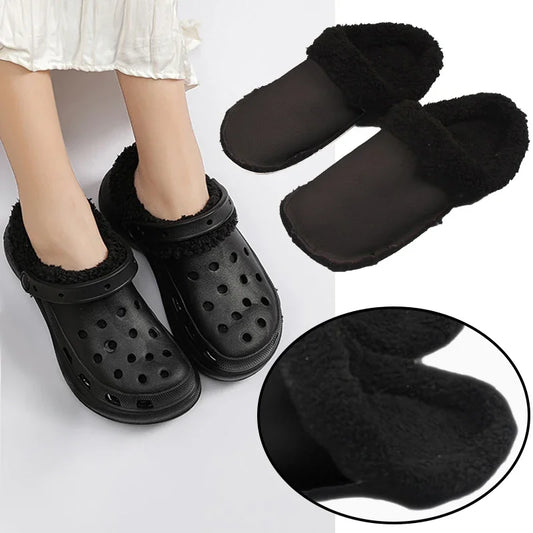 1pair Hole Shoes Velvet Liner Winter Warm Shoes Covers Thickened Soft Shoes Cover Detachable Cotton Sleeve Plush Inner Liner