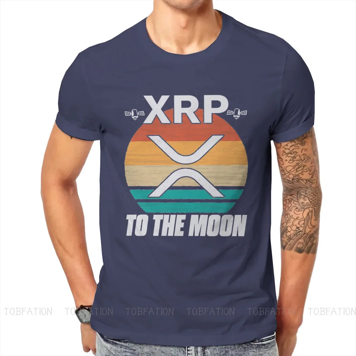 Cryptocurrency Crypto Miner Ripple XRP Retro Sunset Blockchain Crypto T Shirt Graphic  Tshirt Oversized O-Neck Men Clothes