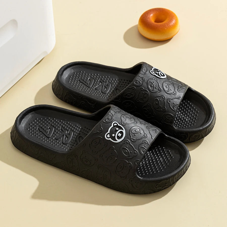 Men's Slippers Summer Cartoon Bear Indoor Soft Thick Sole Anti Slip Women Exquisite Slides Bathroom  Beach Outdoor Shoes Couple