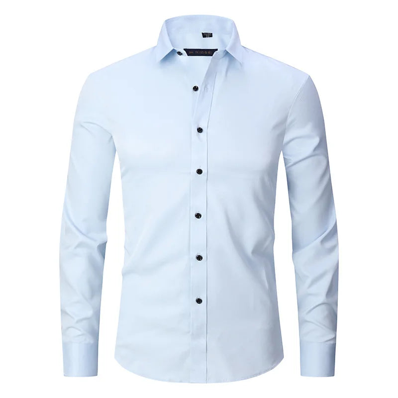 New High Quality 6XL Large Autumn/Winter Social Men's Shirt Long Sleeve Fashion No Iron Business Casual Pure White