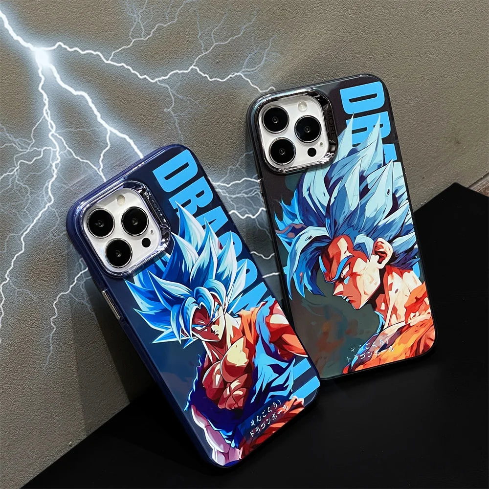 Bandai Anime Dragon Ball Electroplate Button Phone Case for iPhone 14 13 12 11 15 16 Pro Max Luxury Goku Shockproof Back Cover