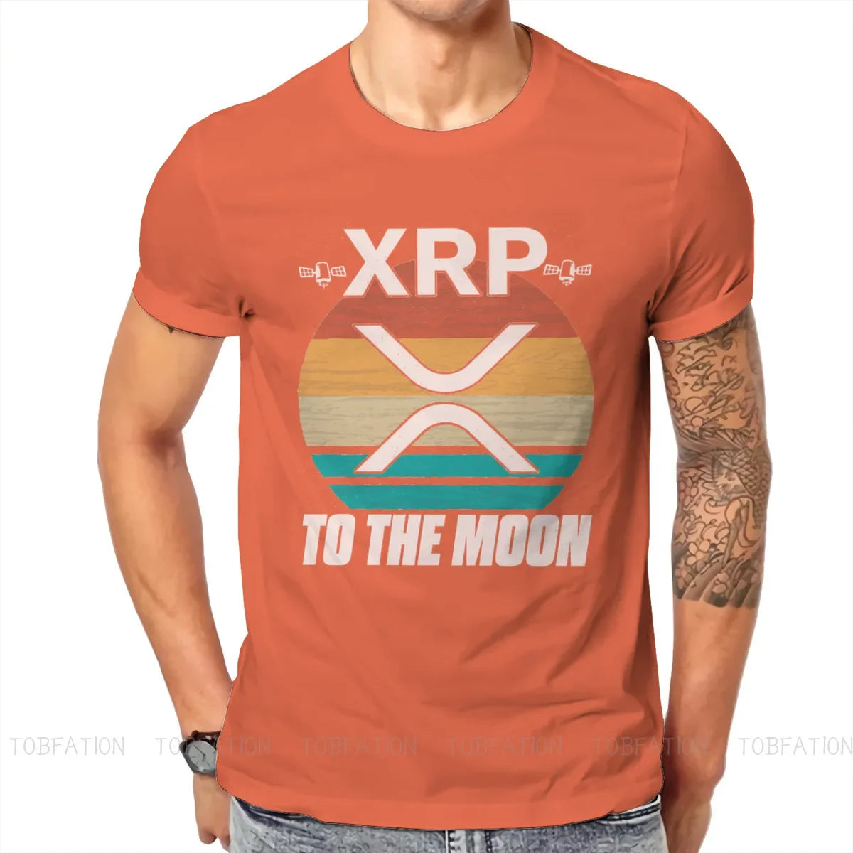 Cryptocurrency Crypto Miner Ripple XRP Retro Sunset Blockchain Crypto T Shirt Graphic  Tshirt Oversized O-Neck Men Clothes