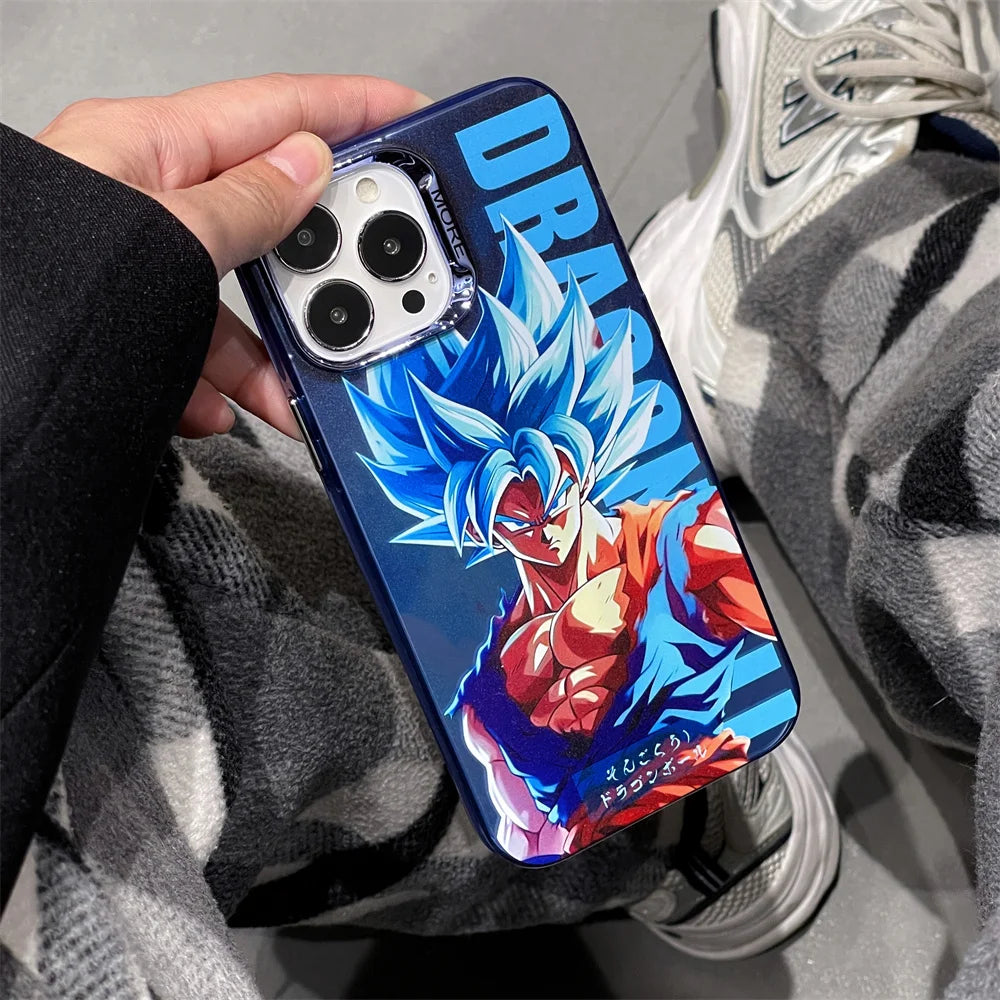 Bandai Anime Dragon Ball Electroplate Button Phone Case for iPhone 14 13 12 11 15 16 Pro Max Luxury Goku Shockproof Back Cover