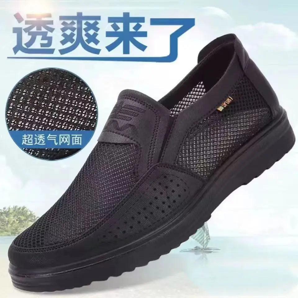 Men's shoes, old Beijing cloth shoes, mesh surface, summer non slip casual shoes, breathable dad size loose shoes