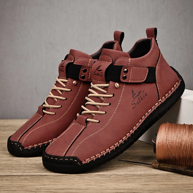 New 2024 Handmade Leather Casual Men Shoes Design Sneakers Man Breathable Leather Shoes Men Ankle Boots Outdoor