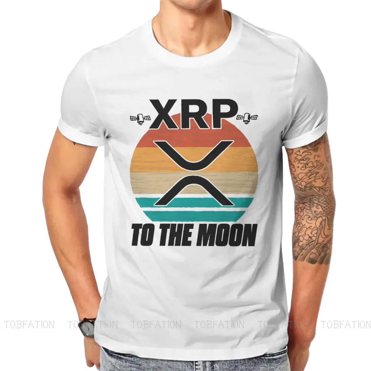 Cryptocurrency Crypto Miner Ripple XRP Retro Sunset Blockchain Crypto T Shirt Graphic  Tshirt Oversized O-Neck Men Clothes