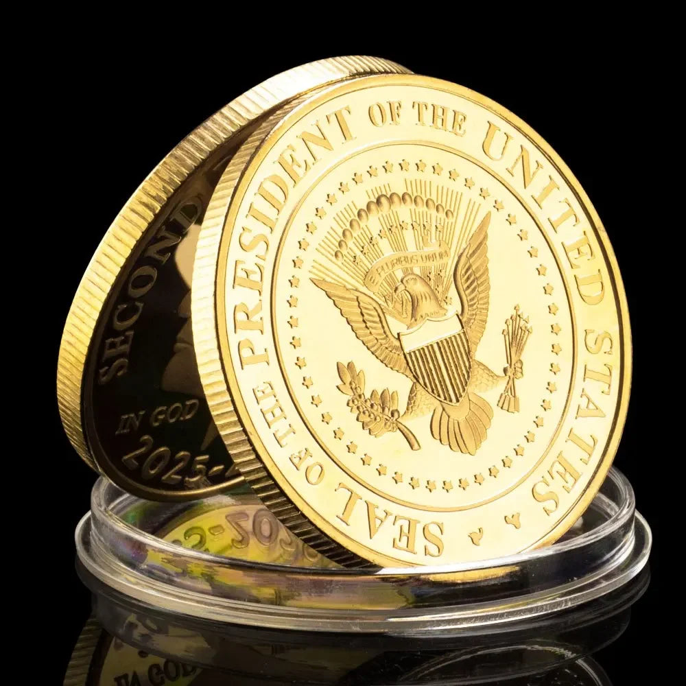 Donald Trump Gold Coin Golden Plated Collectable Coin and Case Included Second Presidential Term 2025 - 2029 Commemorative Coin