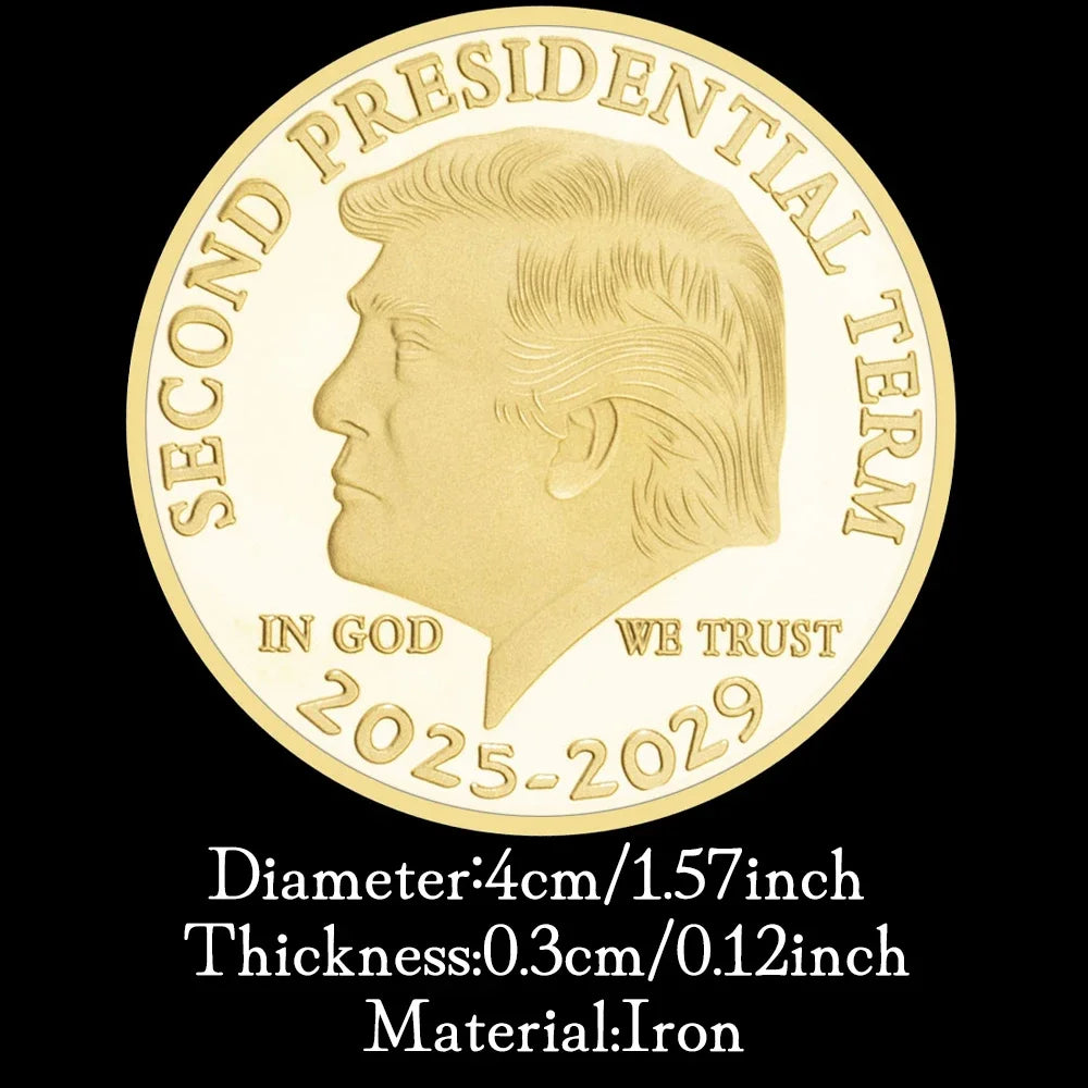 Donald Trump Gold Coin Golden Plated Collectable Coin and Case Included Second Presidential Term 2025 - 2029 Commemorative Coin