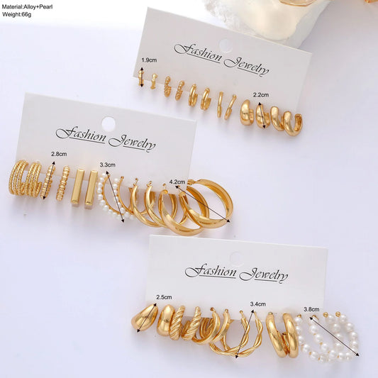 Fashion Geometric Hoop Earrings Set for Women Vintage Bohemian Pearl Gold Color Round Earring Punk Daily Wear Jewelry Gifts 2025