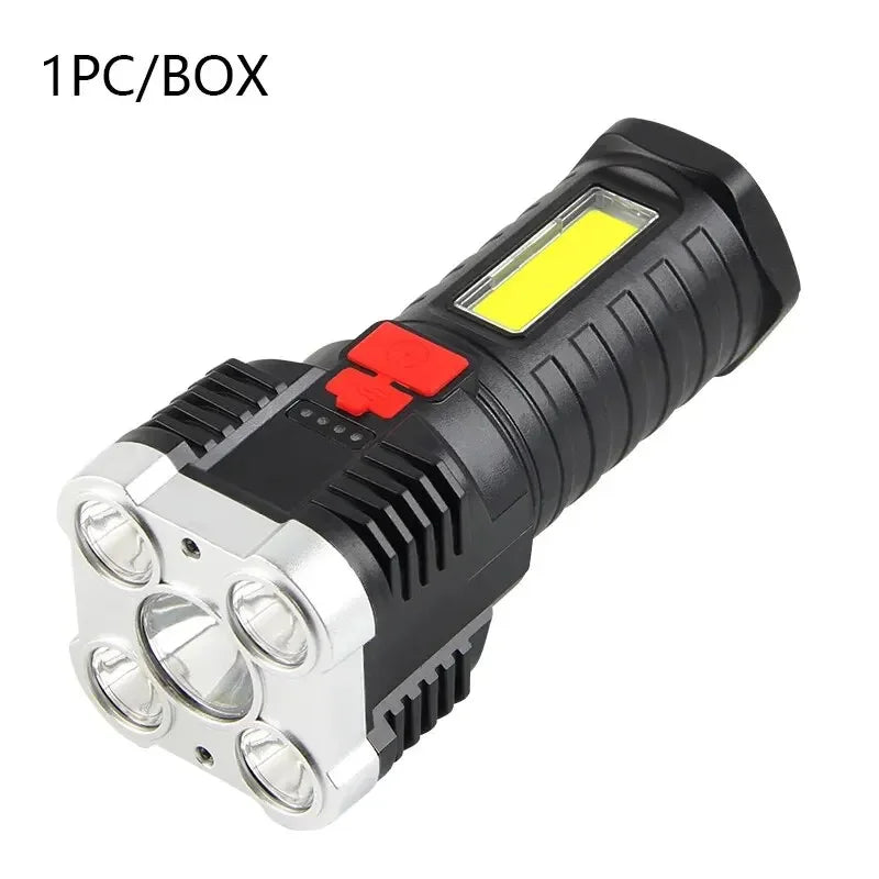 5LED High Power Led Flashlights Rechargeable Camping Spotlight with Side Light 3 Lighting Modes for Camping Adventure Outdoor