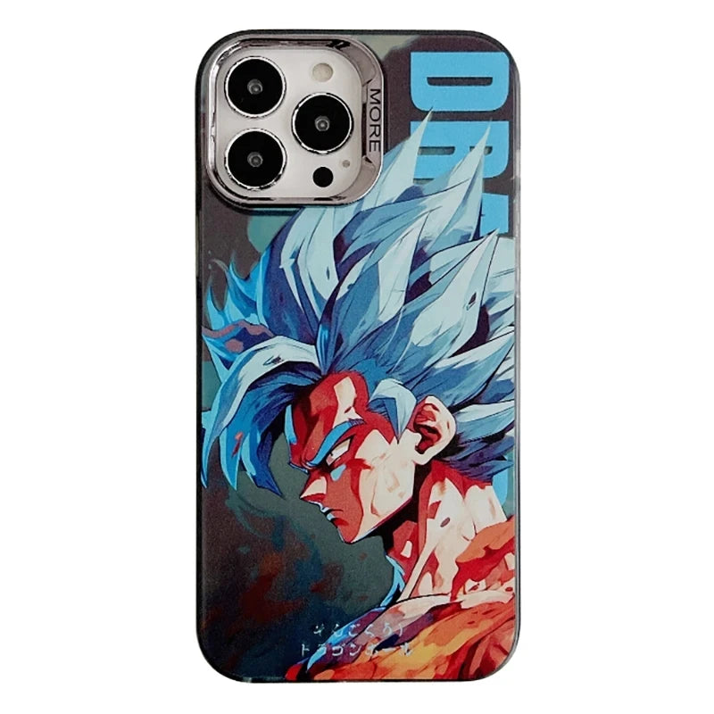 Bandai Anime Dragon Ball Electroplate Button Phone Case for iPhone 14 13 12 11 15 16 Pro Max Luxury Goku Shockproof Back Cover