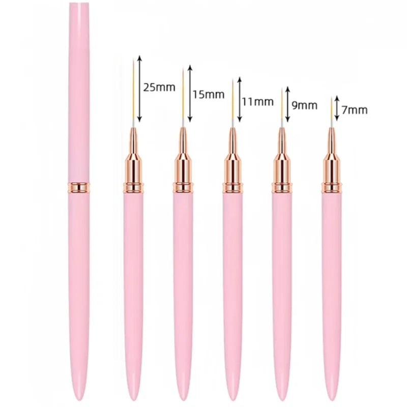 5pcs Nail Art Liner Brush Set UV Gel Nail Brushes Kits French Stripe Line Painting Drawing Flower Pen Professional Manicure Tool