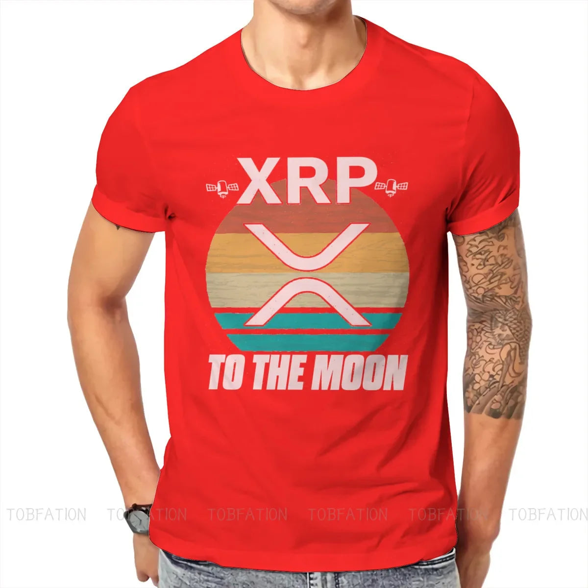 Cryptocurrency Crypto Miner Ripple XRP Retro Sunset Blockchain Crypto T Shirt Graphic  Tshirt Oversized O-Neck Men Clothes