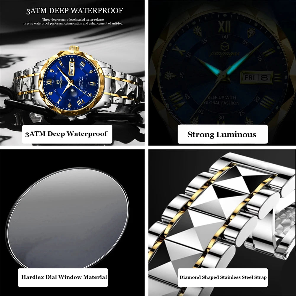 2025 New Top Brand Luxury Man Wristwatch Waterproof Luminous Date Week Men Watches Stainless Steel Quartz Men's Watch Male reloj