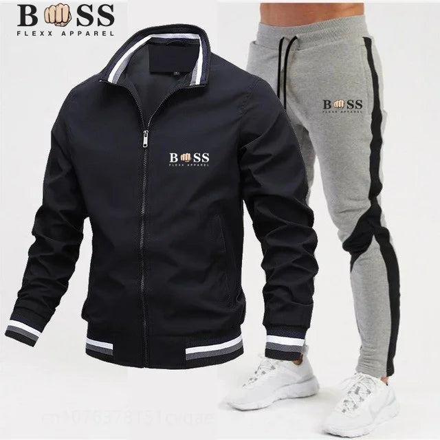 BSS FLEXX APPAREL 2024 Mens Tracksuits Men Sets Sweatshirt+sweatpants Tracksuit Zipper Stand Collar Sports Suit Jogging Fitness