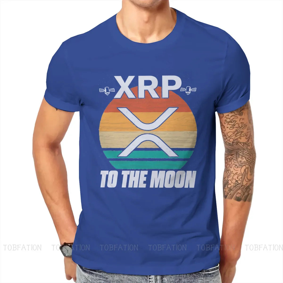 Cryptocurrency Crypto Miner Ripple XRP Retro Sunset Blockchain Crypto T Shirt Graphic  Tshirt Oversized O-Neck Men Clothes