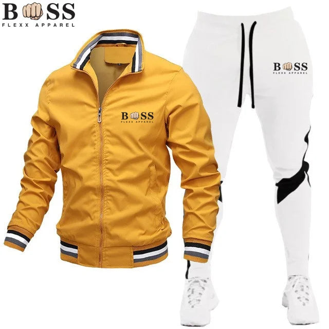 BSS FLEXX APPAREL 2024 Mens Tracksuits Men Sets Sweatshirt+sweatpants Tracksuit Zipper Stand Collar Sports Suit Jogging Fitness