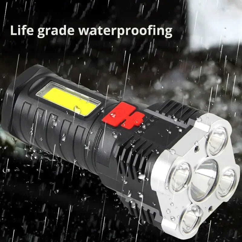 5LED High Power Led Flashlights Rechargeable Camping Spotlight with Side Light 3 Lighting Modes for Camping Adventure Outdoor