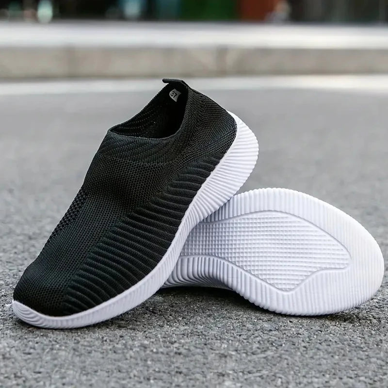 Women's Solid Color Sneakers Breathable Mesh Woven Outdoor Lightweight Low Top Walking Running Sports Socks Shoes