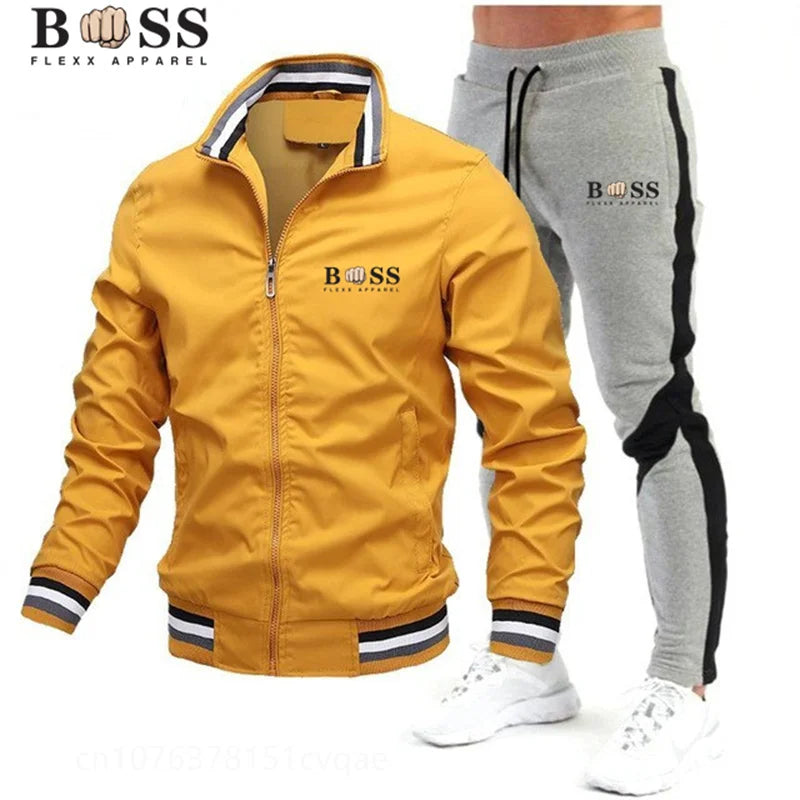 BSS FLEXX APPAREL 2024 Mens Tracksuits Men Sets Sweatshirt+sweatpants Tracksuit Zipper Stand Collar Sports Suit Jogging Fitness