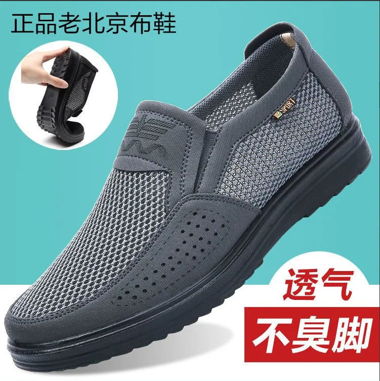 Men's shoes, old Beijing cloth shoes, mesh surface, summer non slip casual shoes, breathable dad size loose shoes