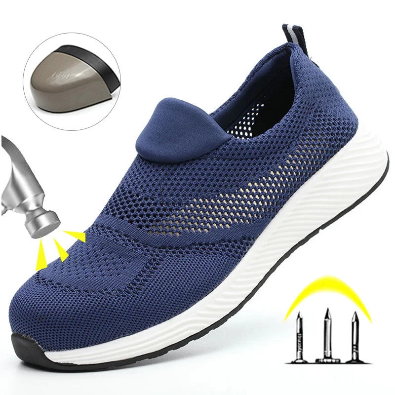 Summer Mesh Lightweight Work Sneakers Steel Toe Men Women Work Safety Shoes Breathable Construction Shoes Work Boots Footwear