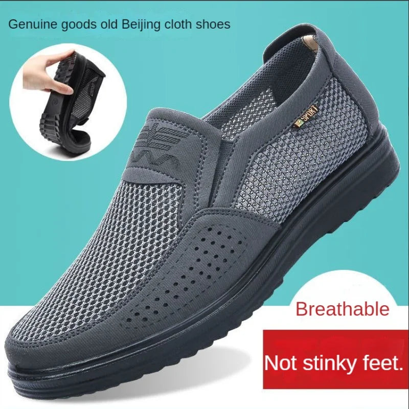 Men's shoes, old Beijing cloth shoes, mesh surface, summer non slip casual shoes, breathable dad size loose shoes