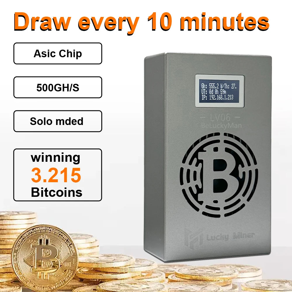 Solo Miner Lucky Miner LV06 SHA-256 500GH/S BM1366 ASIC Lottery Device  BTC BCH BSV Mining Machine Crypto Miner Bitcoin Miner