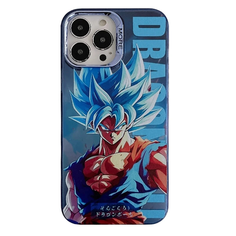 Bandai Anime Dragon Ball Electroplate Button Phone Case for iPhone 14 13 12 11 15 16 Pro Max Luxury Goku Shockproof Back Cover