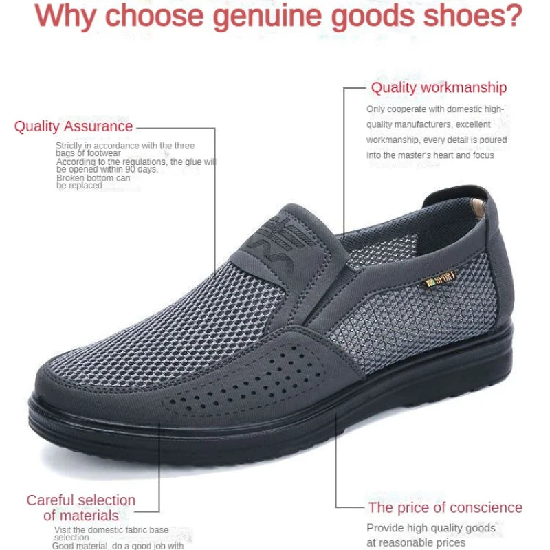 Men's shoes, old Beijing cloth shoes, mesh surface, summer non slip casual shoes, breathable dad size loose shoes