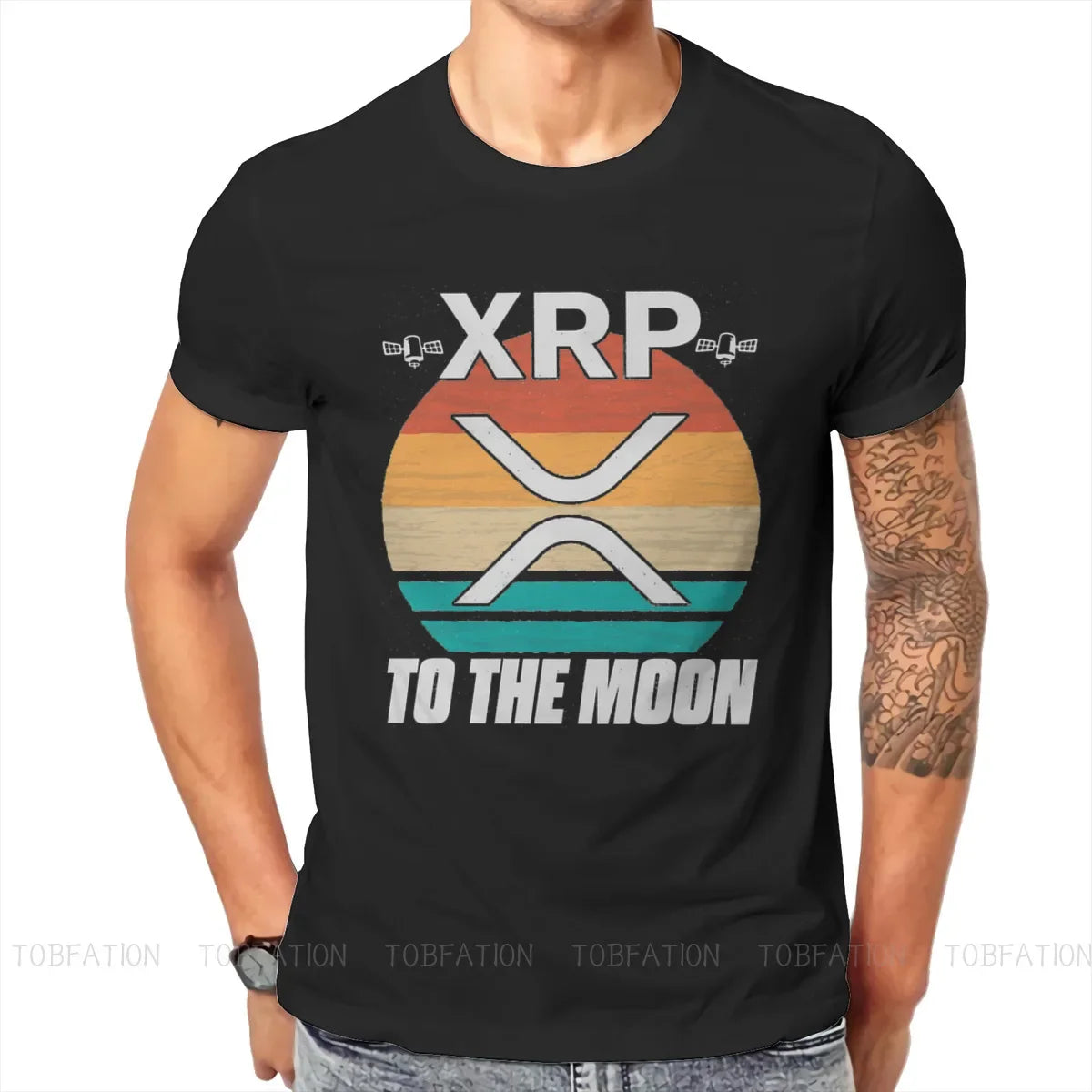 Cryptocurrency Crypto Miner Ripple XRP Retro Sunset Blockchain Crypto T Shirt Graphic  Tshirt Oversized O-Neck Men Clothes