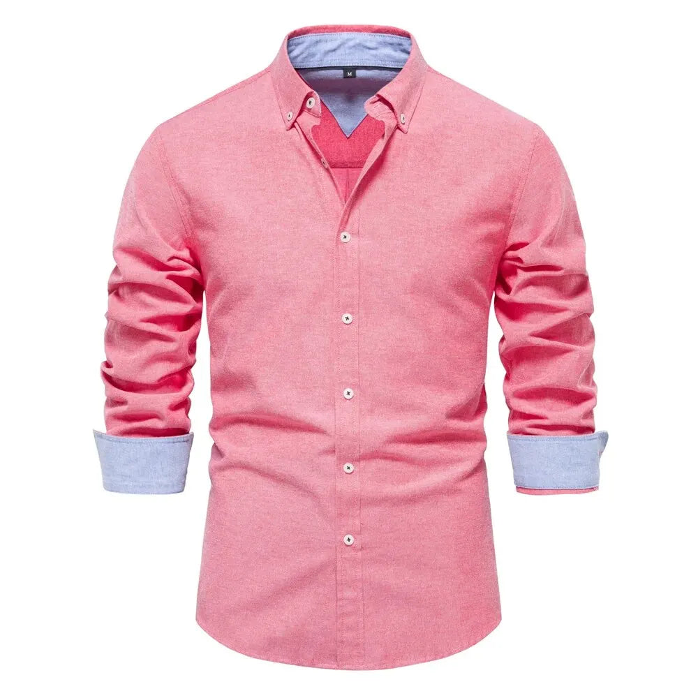 AIOPESON New Spring Cotton Blend Men's Oxford Shirt Long Sleeve Button Down Social Buinesss Casual Shirts for Men