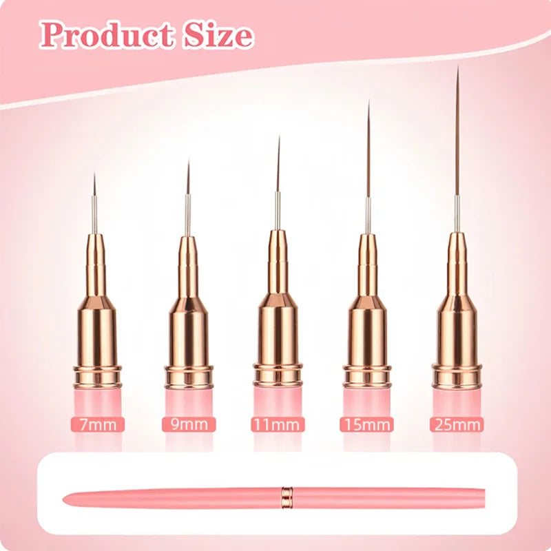 5pcs Nail Art Liner Brush Set UV Gel Nail Brushes Kits French Stripe Line Painting Drawing Flower Pen Professional Manicure Tool