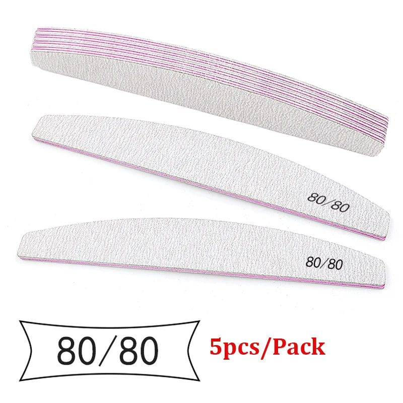 5Pcs/Lot Nail File Mix Color Limas 80/100/150/180/240 Grit Professional Sandpaper Cuticle Remover Buffer Files Manicure Tool Set