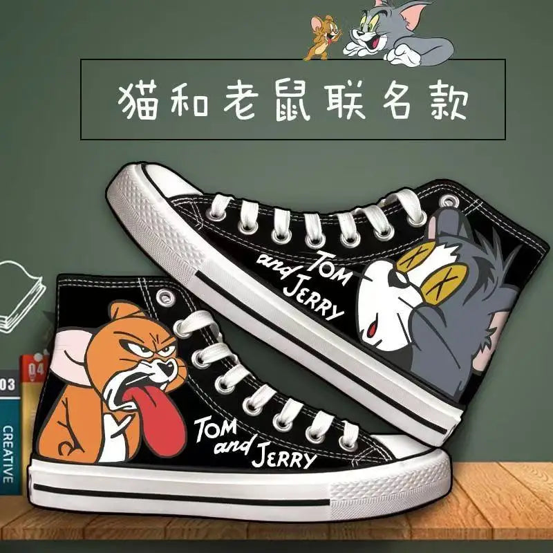 real pictures Tom and Jerry cat and mouse man's plus big size 2025 Canvas shoes Casual drop shipping black women's skate shoes