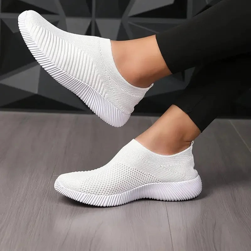 Women's Solid Color Sneakers Breathable Mesh Woven Outdoor Lightweight Low Top Walking Running Sports Socks Shoes