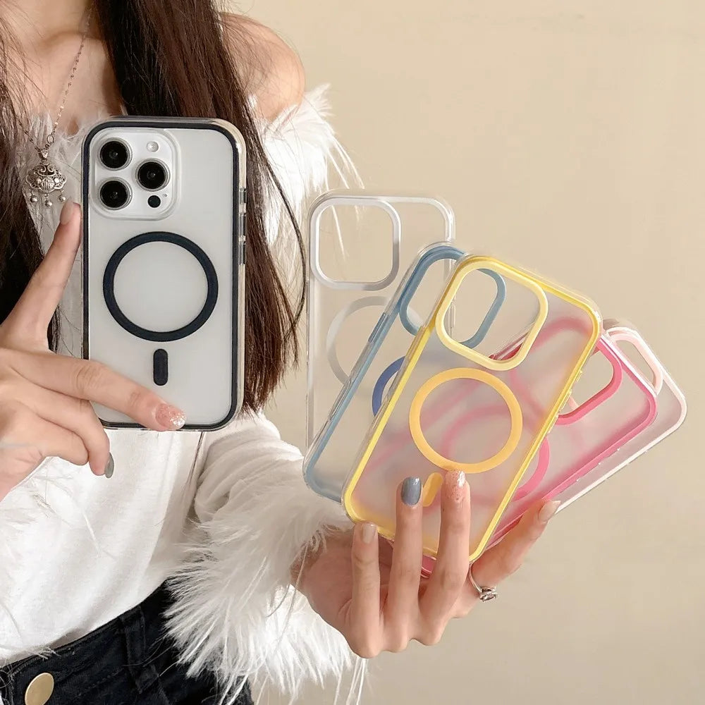 2025 iPhone Case Magnetic&Anti-Fingerprint Frosted Clear Candy Color for iPhone 11 12 13 14 15 16 Series