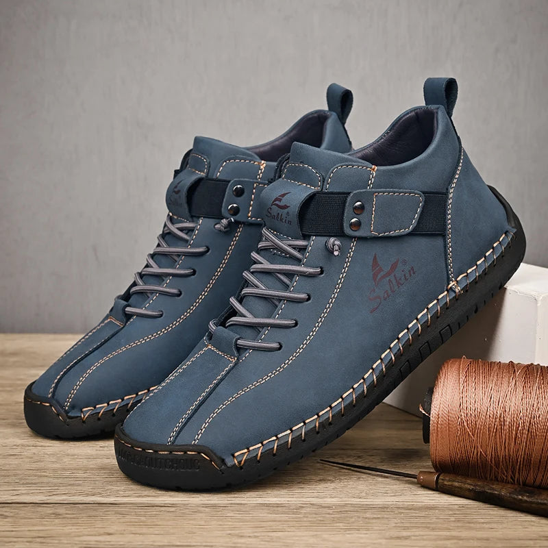 New 2024 Handmade Leather Casual Men Shoes Design Sneakers Man Breathable Leather Shoes Men Ankle Boots Outdoor