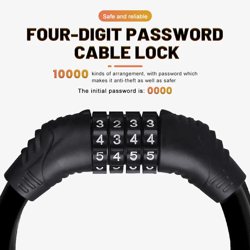 Bike Lock Mountain Bike Portable Security 4-digit Code Bike Lock for Bicycle Motorcycle Scooter