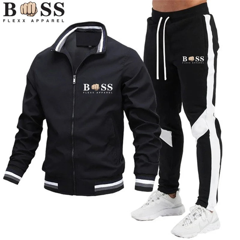 BSS FLEXX APPAREL 2024 Mens Tracksuits Men Sets Sweatshirt+sweatpants Tracksuit Zipper Stand Collar Sports Suit Jogging Fitness