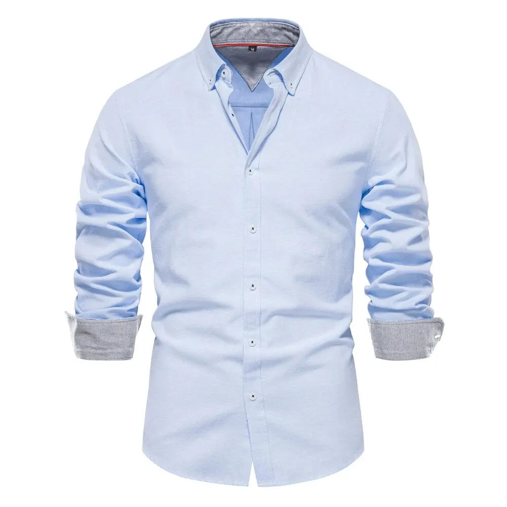 AIOPESON New Spring Cotton Blend Men's Oxford Shirt Long Sleeve Button Down Social Buinesss Casual Shirts for Men