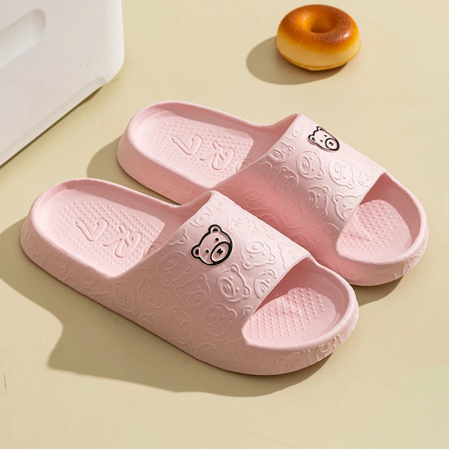 Men's Slippers Summer Cartoon Bear Indoor Soft Thick Sole Anti Slip Women Exquisite Slides Bathroom  Beach Outdoor Shoes Couple