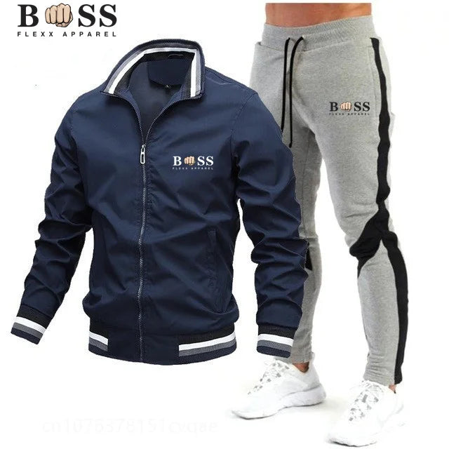 BSS FLEXX APPAREL 2024 Mens Tracksuits Men Sets Sweatshirt+sweatpants Tracksuit Zipper Stand Collar Sports Suit Jogging Fitness