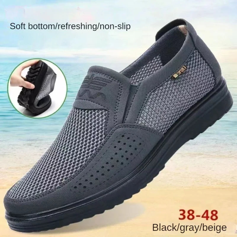 Men's shoes, old Beijing cloth shoes, mesh surface, summer non slip casual shoes, breathable dad size loose shoes